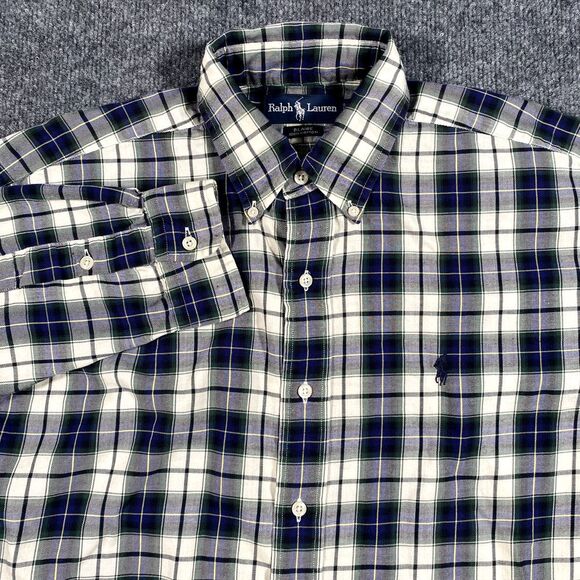 Polo Ralph Lauren Mens Medium Plaid Oxford Button up Shirt Blaire Lightweight - Picture 1 of 9